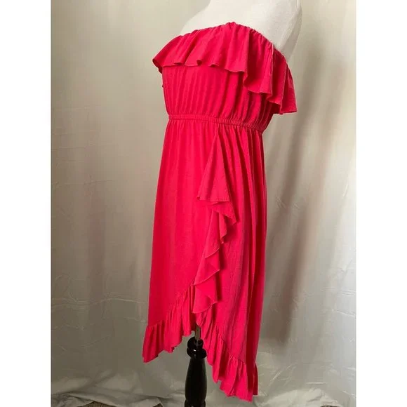 Bongo Women's Pink Ruffle Trimmed Strapless Midi Dress - Picture 4 of 8